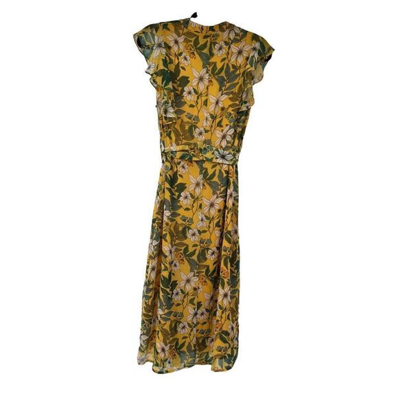 Who What Wear Yellow Floral Flutter Sleeve Dress - Picture 2 of 6
